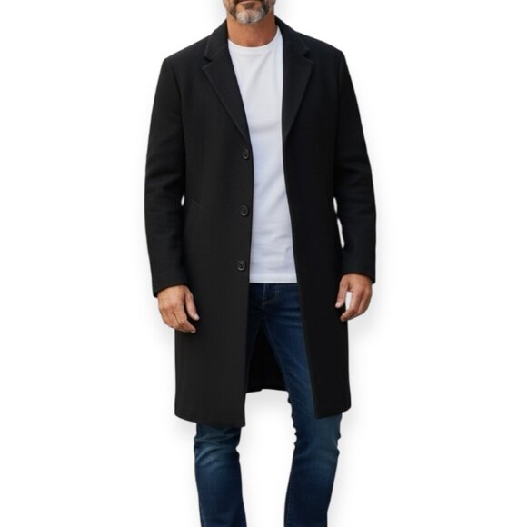 Brooks Brothers 346 Black Wool-Cashmere Overcoat Men’s Long Coat Size 40S - Picture 1 of 15